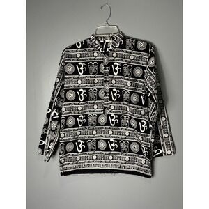 Cotton Om Mantra Print Kurta Tunic Top Black White Sanskrit Yoga‎ Shirt 38